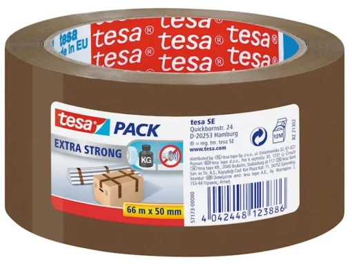 Rubans Adhésif-Tesa Adhésif de fermeture de cartons PVC pour de cartons de poids moyen à lourd. 66 m x 50 mm brun.