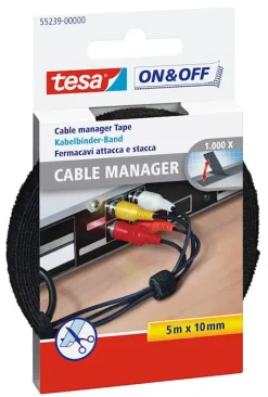 Rubans Adhésif-Tesa Cable Manager Universel 10 mm x 500 cm noir