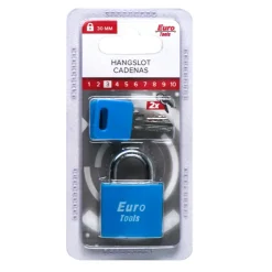 Serrures-Euro Tools Cadenas 30 mm bleu + 2 clés