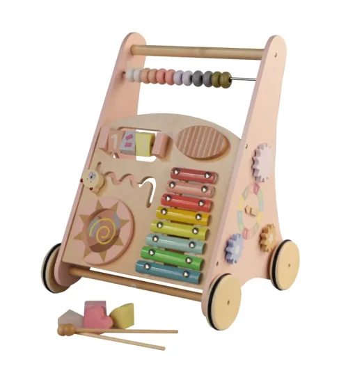 Trotteurs | Trotteurs-DDD Toys Chariot de marche en bois rose pastel
