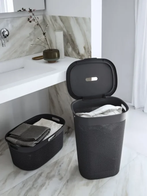 Box Et Panier À Linge-Curver Filo Panier à Linge avec Couvercle Anthracite - 55L