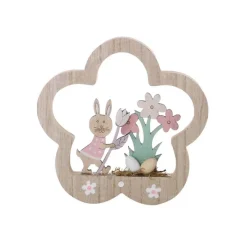 Décoration De Pâques-DDD Décoration fleur en bois avec décor de pâques sur pied 15,3cm