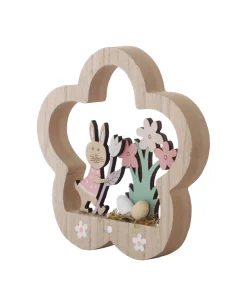 Décoration De Pâques-DDD Décoration fleur en bois avec décor de pâques sur pied 15,3cm