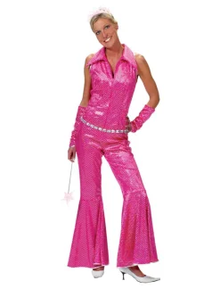 Déguisements Adultes-Euro Shop Déguisement Disco Combinaison Rose Groovy - Taille 36/38