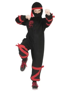 Déguisements Enfants-Euro Shop Déguisement enfant Ninja Noir avec Dragon Rouge - Taille 116