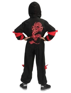Déguisements Enfants-Euro Shop Déguisement enfant Ninja Noir avec Dragon Rouge - Taille 116