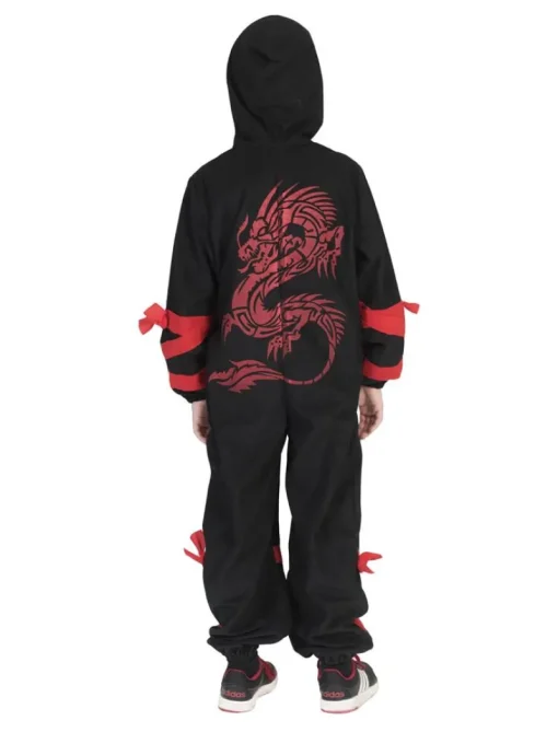 Déguisements Enfants-Euro Shop Déguisement enfant Ninja Noir avec Dragon Rouge - Taille 116