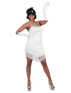 Déguisements Adultes-Euro Shop Déguisement Robe Paillettes Blanche avec Franges - Taille 40/42