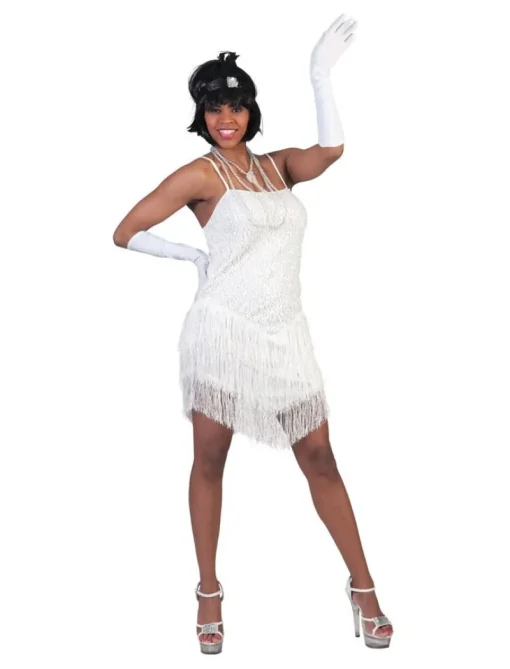 Déguisements Adultes-Euro Shop Déguisement Robe Paillettes Blanche avec Franges - Taille 40/42