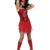 Déguisements Adultes-Euro Shop Déguisement Robe Paillettes Rouge avec Franges - Taille 40/42