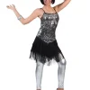 Déguisements Adultes-Euro Shop Déguisement Robe Paillettes Argentée avec Franges - Taille 32/34