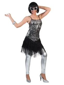 Déguisements Adultes-Euro Shop Déguisement Robe Paillettes Argentée avec Franges - Taille 32/34
