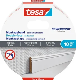Rubans Adhésif-Tesa Double face de fixation 5 m x 19 mm papier peint & plâtre