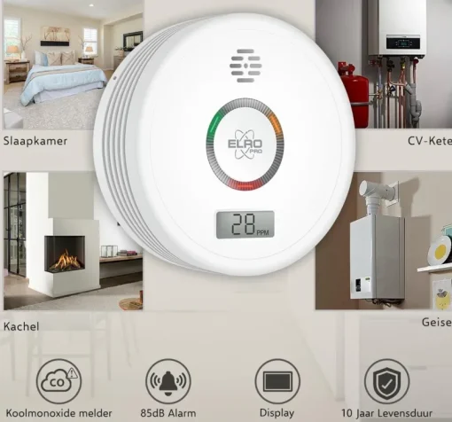 Détecteurs Et Appareils De Mesure-Elro PRO PK4910 Design Détecteur de monoxyde de carbone avec batterie de 10 ans