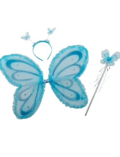 Accessoires-Euro Shop Ensemble papillon diadème + ailes + bâton - Bleu