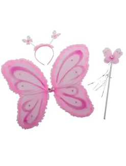 Accessoires-Euro Shop Ensemble papillon diadème + ailes + bâton - Rose