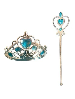 Accessoires-Euro Shop Ensemble princesse diadème + baguette avec pierres bleues