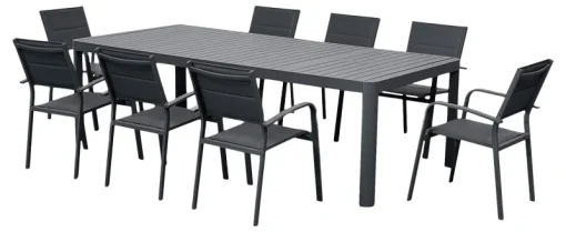 Ensembles De Jardin | Meubles De Jardin-Euro Shop Ensemble table de jardin Capri avec table réglable - 8 chaises de jardin - Aluminium - Noir