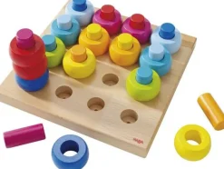 Jouets En Bois-Haba Jeu à enficher anneaux multicolores