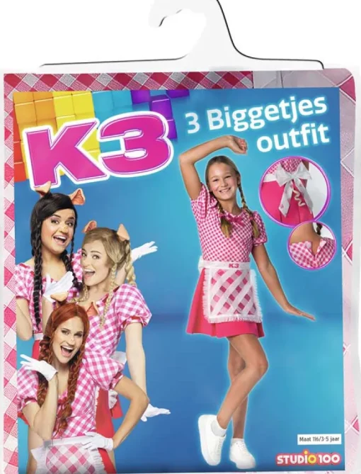 Déguisements Enfants-Studio 100 K3 Déguisement Les 3 petits cochons - 6-8 ans