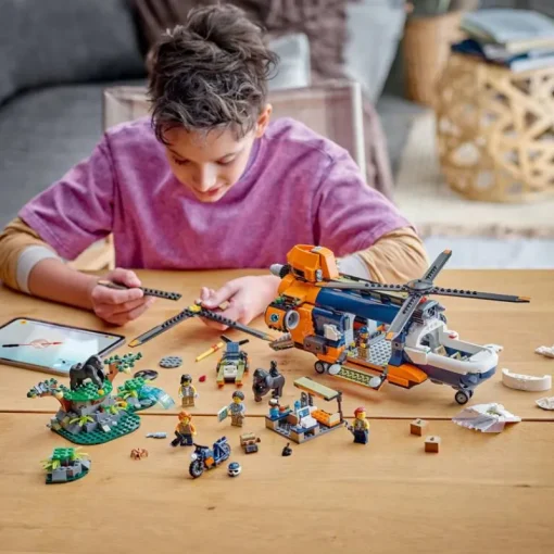Jeux De Construction-Lego City 60437 L’hélicoptère de l’explorateur de la jungle au camp de base