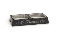 Gamelles-Beeztees Mangeoire double 'My favourite cat' gris 24 x 12 x 4 cm