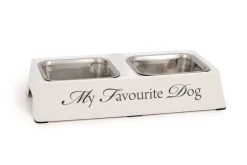Gamelles-Beeztees Mangeoire double 'My favourite dog' blanc 30 x 16 x 6 cm