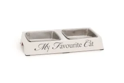 Gamelles-Beeztees Mangeoire double 'My favourite cat' blanc 24 x 12 x 4 cm