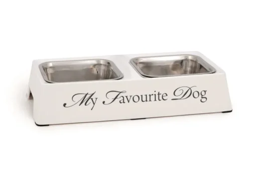Gamelles-Beeztees Mangeoire double 'My favourite dog' blanc 30 x 16 x 6 cm