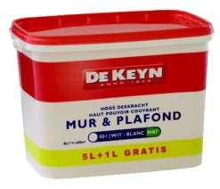 Peinture Mur Et Plafond | Peinture Pour Plafond Et Murale-De Keyn Mur & plafond mat blanc promo 5 + 1 L GRATUIT