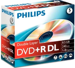 Bureautique-Philips DVD+R DL 8,5 GB 8x jewelcase 5 pièces