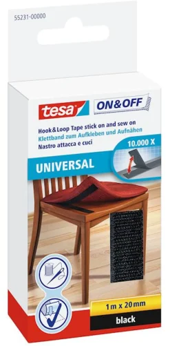 Rubans Adhésif-Tesa Pour la fixation de tissus sur des surfaces dures 20 mm x 100 cm noir