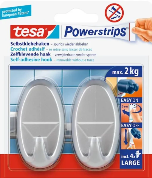 Rubans Adhésif-Tesa Powerstrips crochet adhésif ovale chrome