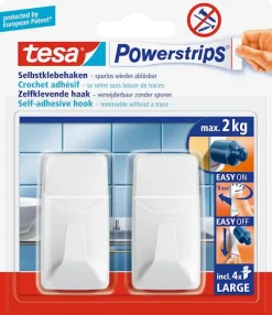 Rubans Adhésif-Tesa Powerstrips® crochets L rectangulaires blancs (2 crochets + 4 languettes)