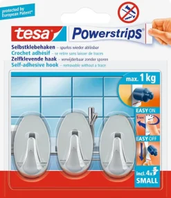 Rubans Adhésif-Tesa Powerstrips Crochets ovales chrome