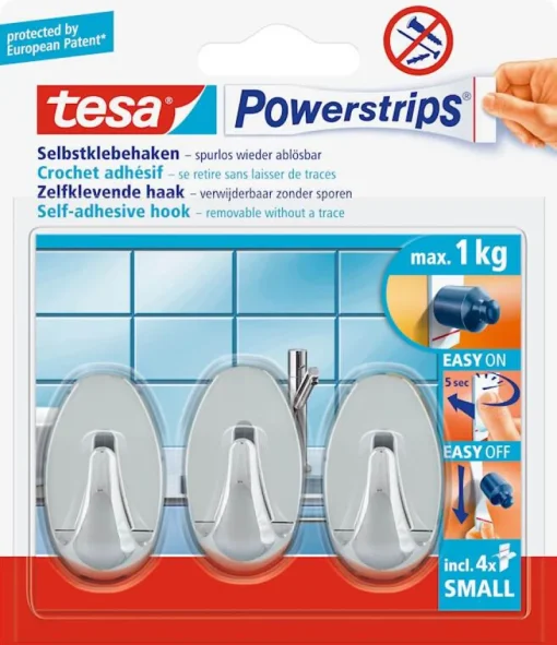 Rubans Adhésif-Tesa Powerstrips Crochets ovales chrome