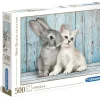 Puzzles-Clementoni Puzzle 500 Cat&Bunny