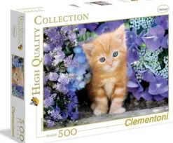 Puzzles-Clementoni Puzzle 500 Ginger Cat In Flower