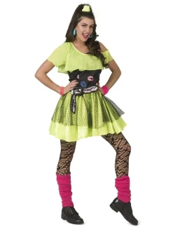 Déguisements Adultes-Euro Shop Robe fluo des années 80 Kiss The Girl - Taille 32/34