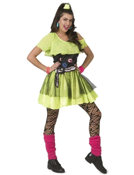 Déguisements Adultes-Euro Shop Robe fluo des années 80 Kiss The Girl - Taille 32/34