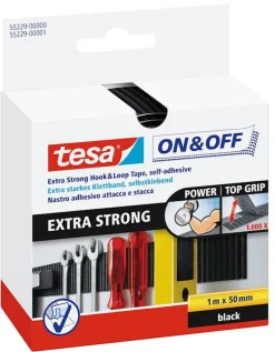 Rubans Adhésif-Tesa Ruban auto-agrippant extra-fortes pour fixer des objets lourds 50 mm x 100 m noir