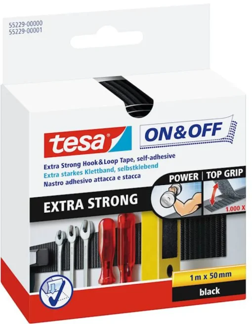 Rubans Adhésif-Tesa Ruban auto-agrippant extra-fortes pour fixer des objets lourds 50 mm x 100 m noir