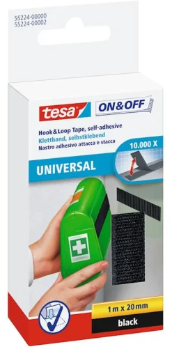 Rubans Adhésif-Tesa Ruban auto-agrippant pour la fixation d'objets légers 20 mm x 100 cm noir