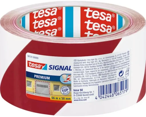 Rubans Adhésif-Tesa Ruban de signalisation 66 m x 60 mm rouge-blanc