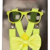 Accessoires-Partyline Set Fluo Jaune - Bretelles + Nœud Papillon + Lunettes