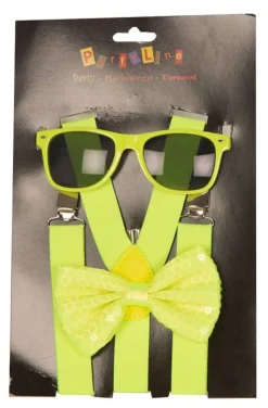 Accessoires-Partyline Set Fluo Jaune - Bretelles + Nœud Papillon + Lunettes