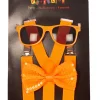 Accessoires-Partyline Set Fluo Orange - Bretelles + Nœud Papillon + Lunettes