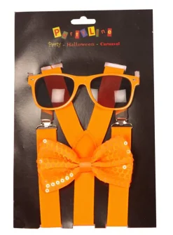 Accessoires-Partyline Set Fluo Orange - Bretelles + Nœud Papillon + Lunettes
