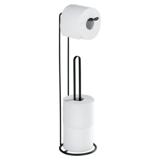 Accessoires De Toilette-Wenko Lugano Porte-rouleau et réservoir de toilette 2en1 54 cm - noir